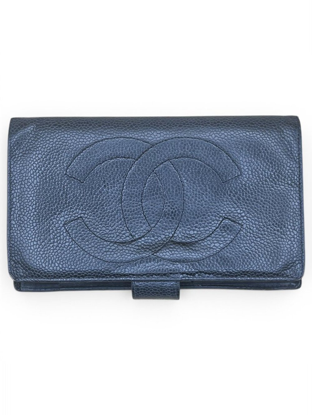 Chanel Timeless CC Long Bifold Wallet Black Caviar Leather Snap Tab